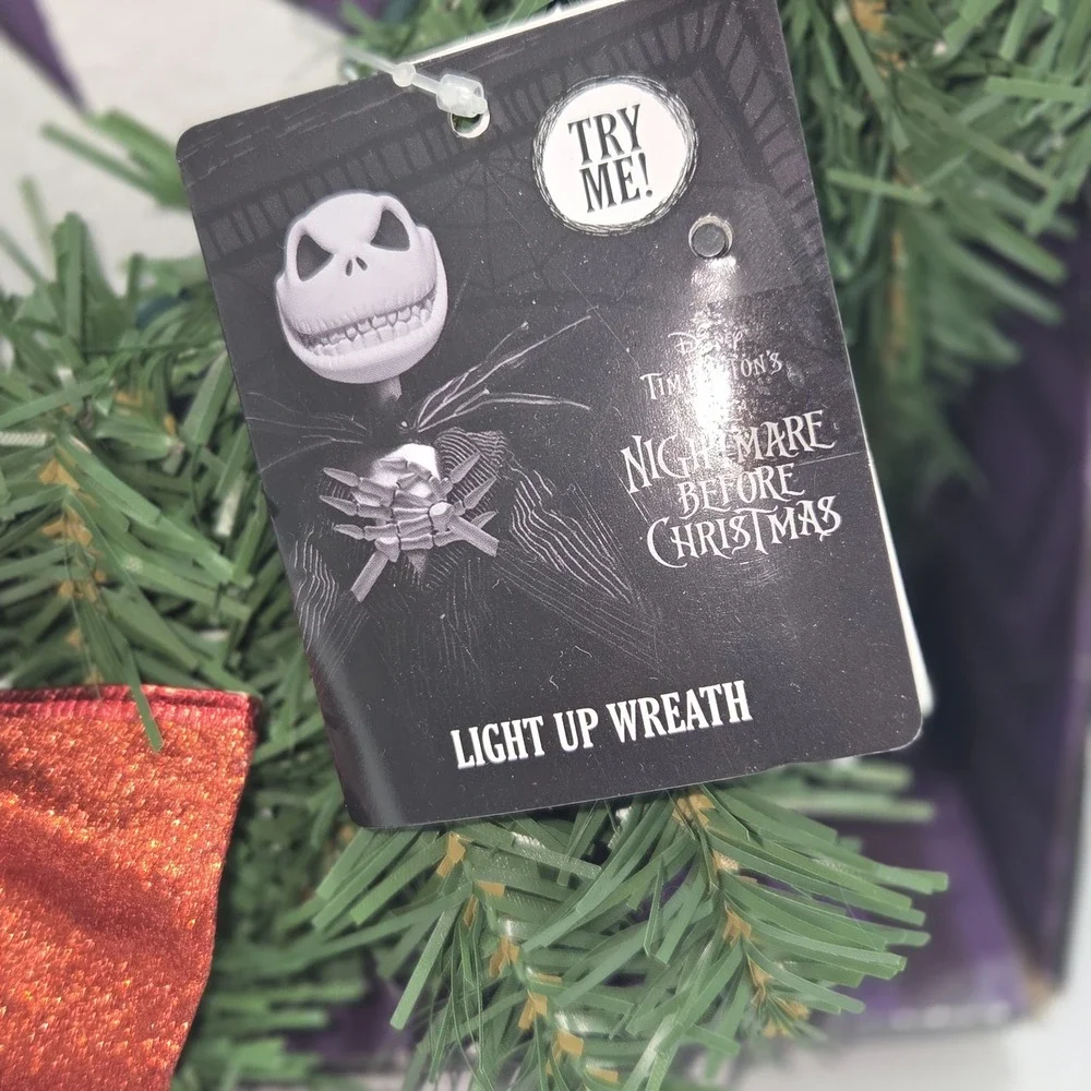 Disney Nightmare Before Christmas Wreath Light up Eyes, Jack Skellington NEW